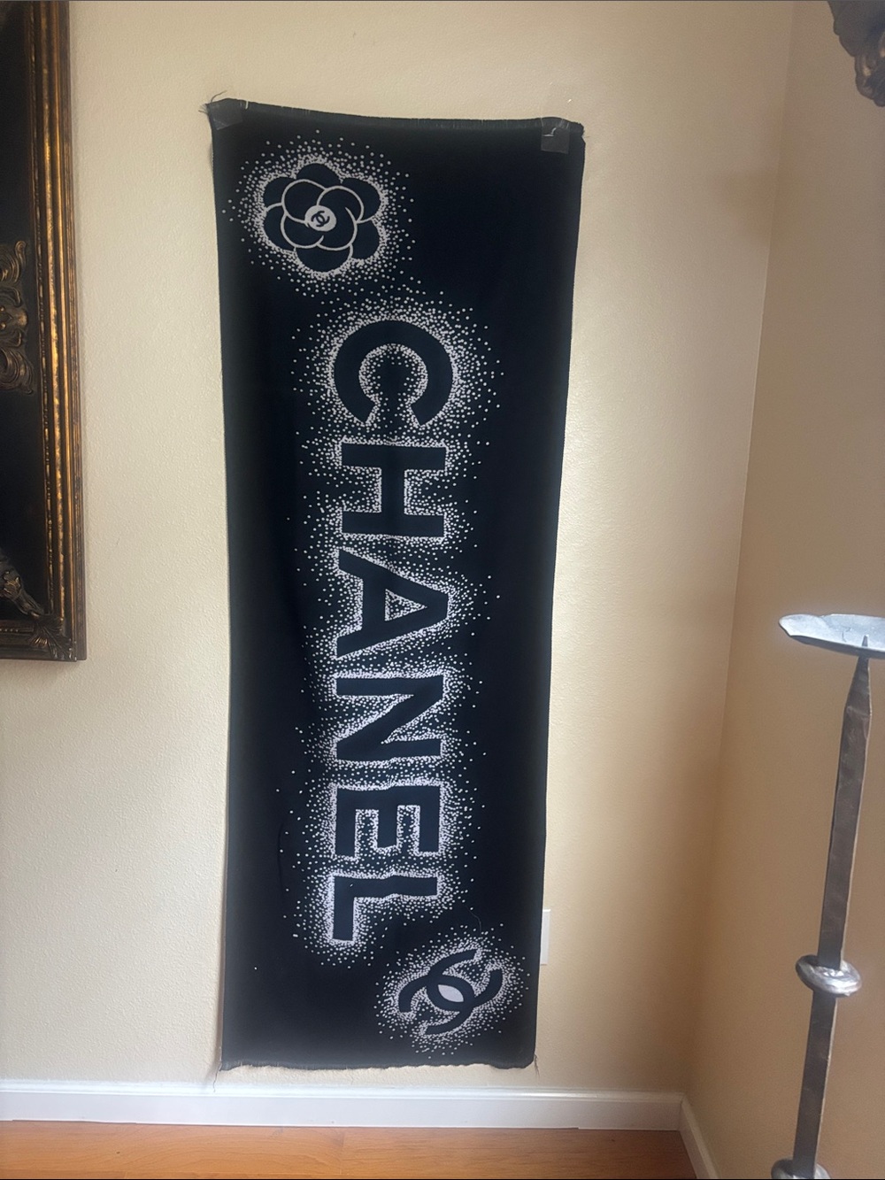 CHANEL Black and White Logo Beach Towel